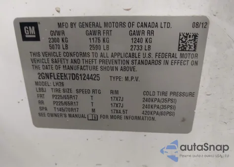 2013 Chevrolet Equinox 1Lt from USA, damaged, VIN 2GNFLEEK7D6124425